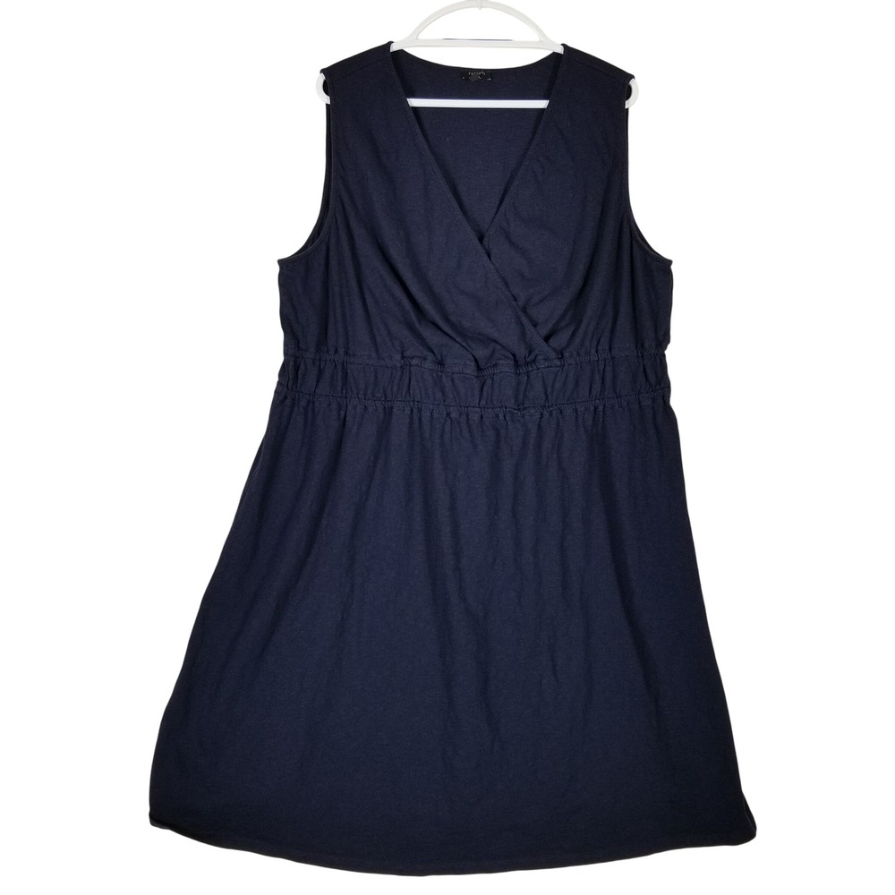 Talbots Dress Women 3X Navy Blue Sleeveless Cotton V-Neck Elastic Waist 65s